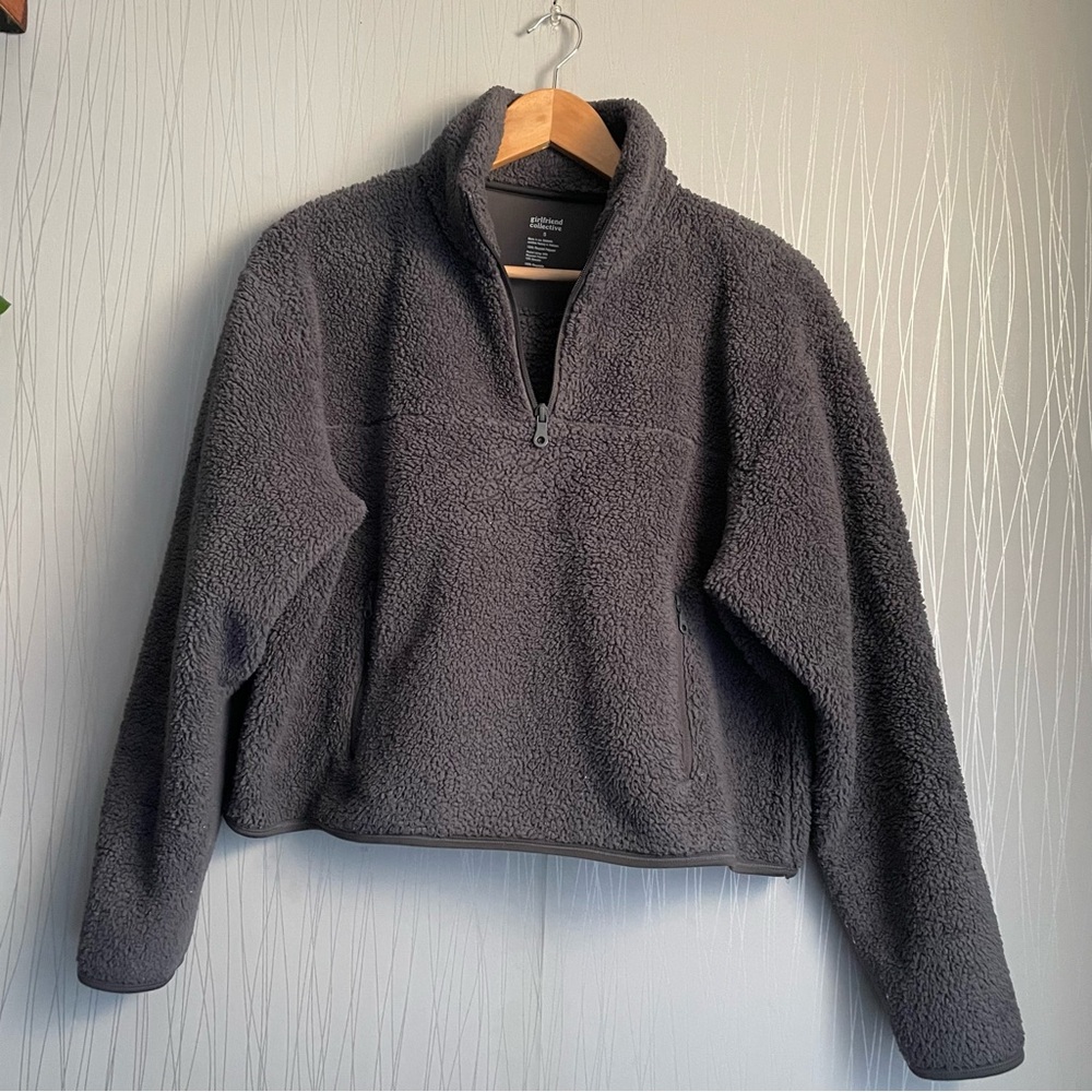 Girlfriend Collective Half-zip Sherpa Jacket - Women’s Small Gray